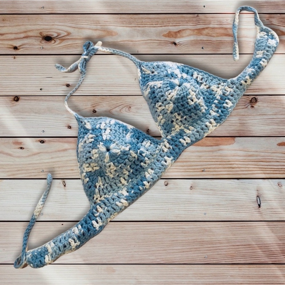 Handmade Crochet Bralette in Blue and White
